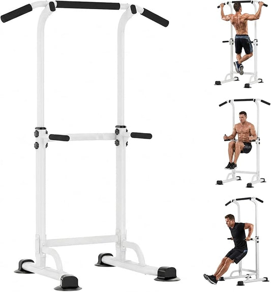 Adjustable Power Tower Pull Up Bar Dip Station, Free Standing Pull Up Rack Dip Station for Home Gym, 400LBS Capacity Height Heavy Duty Multi-Function Home Strength Training Fitness Workout Equipment