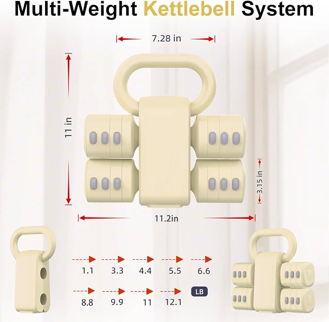 2-in-1 Adjustable Dumbbell Set, 4-Level Weights for Women | Convertible Dumbbell & Kettlebell, Adjustable 2.2-5.5lb Each, Quick-Change Button, Compact for Home Gym, Office & Outdoor