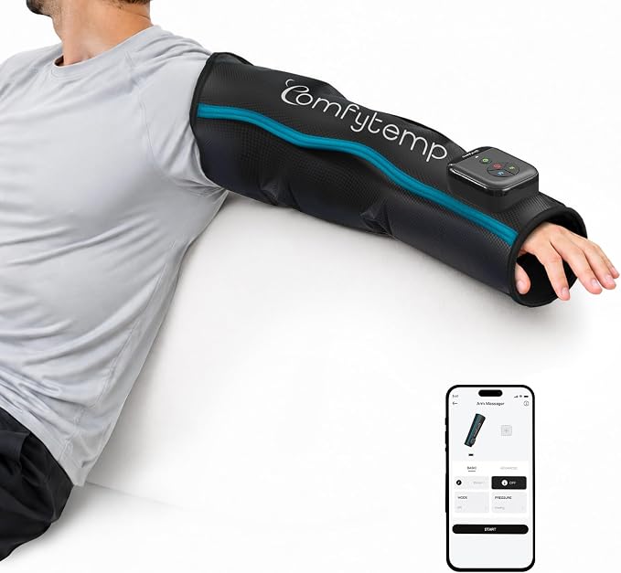 Comfytemp Air Compression Arm Massager for Circulation and Pain Relief, L | Recovery for Tennis Elbow, Edema, Portable Full-Arm Compression Sleeve, Ideal for Men Women (Fits Upper Arm 14"~17")