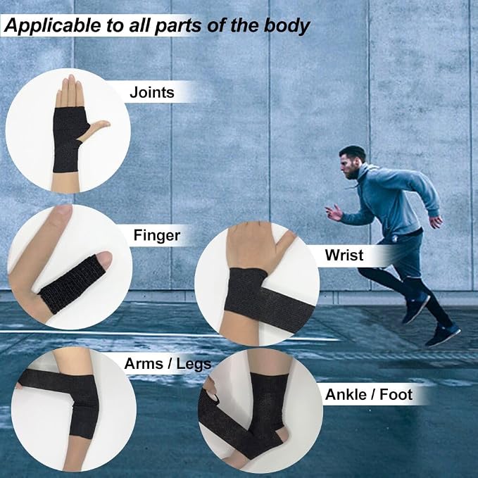 16 Pack Self Adhesive Bandage Wrap 2 Inches | 2" X 5 Yards Black Elastic Cohesive Bandage Wrap for Sports, Wrist, Ankle and Vet Wrap, Grip Tape
