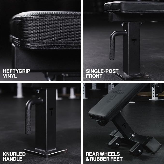 Titan Fitness Elite Series Single Post Flat Bench, Rated 1,000 LB, 2.5" Thick HeftyGrip Vinyl Pad, Dedicated Home Gym Competition Weightlifting & Strength Training Utility Bench