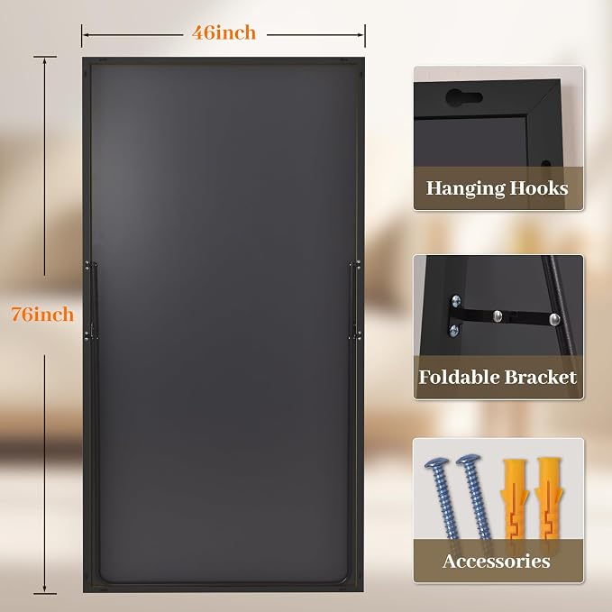 Easly Full Length Mirror with Stand 46"x76" Full Body Mirror Floor Mirror Standing Hanging or Leaning Wall, Wall Mirror with Stand Aluminum Alloy Frame for Living Room Bedroom Cloakroom,Black