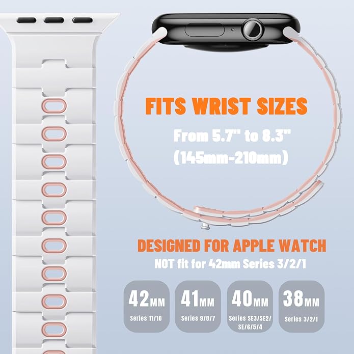 Bandletic Magnetic Silicone Watchband Compatible with All Apple Watch | Strong Magnet Sport Strap for iWatch Ultra 49mm Series 11-1 SE 46mm 45mm 44mm 42mm 41mm 40mm 38mm, Ideal for Men Women