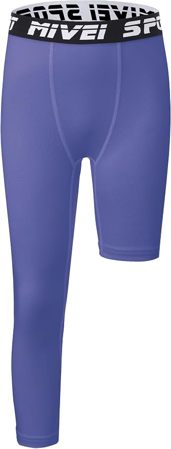 MIVEI One Leg Compression Tights Youth Boys Basketball Leg Sleeve | Kids Compression Pants Girls' Single Leg Tights 3/4 Leggings for Baseball Softball Soccer Running Football, Sports Base Layer