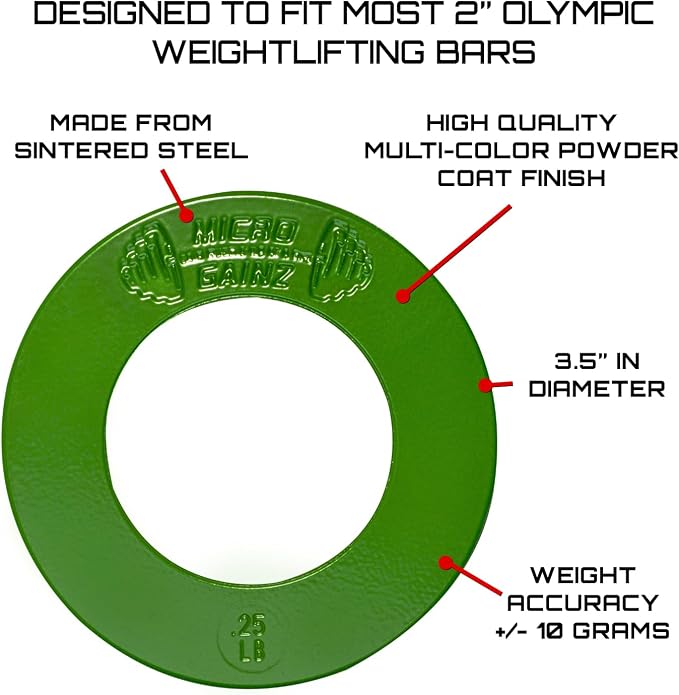 Micro Gainz Calibrated Fractional Weight Plate Set of 2 Plates, Choose Set (.25LB-1.25LB), Designed for Olympic Barbells for Strength Training & Micro Loading Bar Weights, Made in USA
