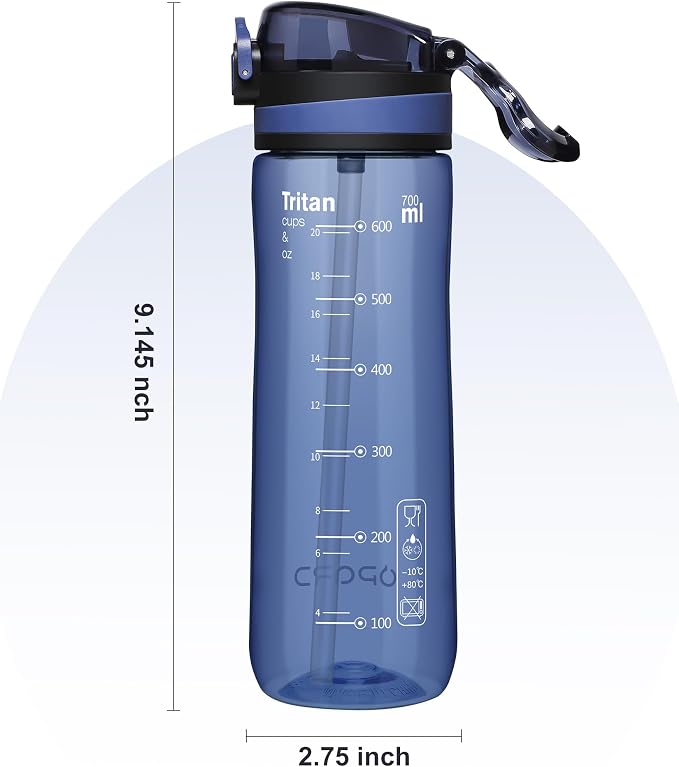 Opard Peak Water Bottle with Straw Cap, BPA-Free, Leak Proof Flip Top Bottle