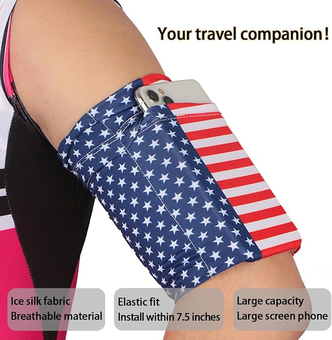 Running Phone Armband for Men Women,Universal Arm Bands for Phones Below 7.5 Inches,Waterproof Cell Phone Armband for Hiking,Running,Cycling,Climbing(Star Stripes L)
