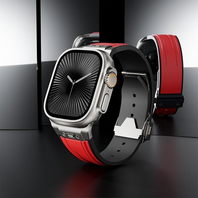 Luxury Watch Band for Apple Watch Ultra 2/Ultra 49-42mm | Metal Connector & Folding Clasp,316L Stainless Steel,Men Silicone Strap Compatible with iWatch Series 10 9 8 7 6 5 4 3 2 1 SE
