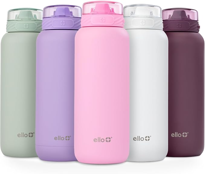 Ello Cooper 22oz Insulated Stainless Steel Water Bottle with Straw, Bubblegum