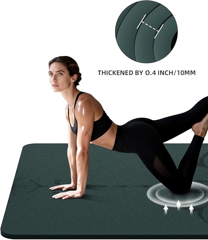 Large Yoga Mat (75.5"x47.6"x0.4"）Extra Wide & Thick 10mm | Non-Slip Exercise Mat, High-Density TPE Mat for Yoga Pilates & Home Gym Workouts