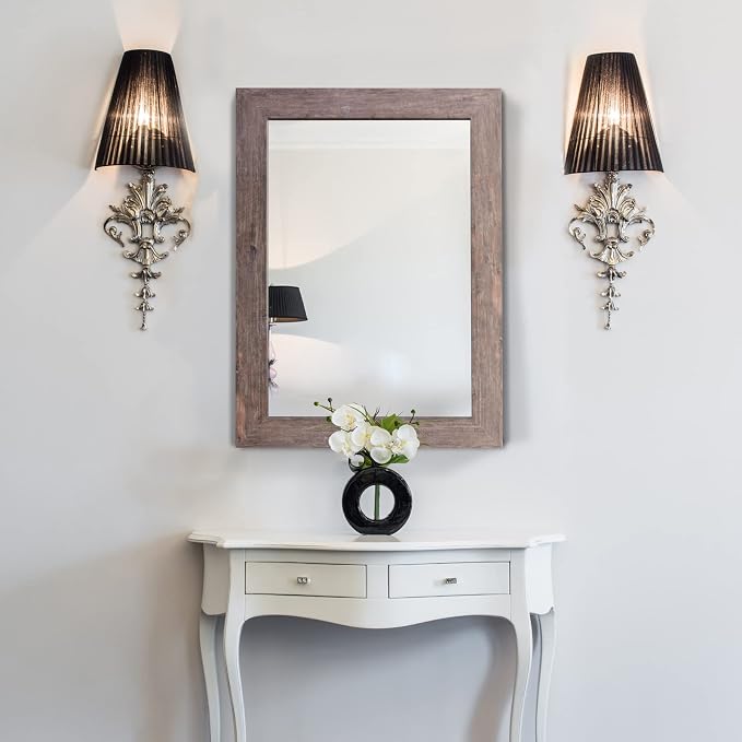 Syndra Rectangular Mirror with Frame Rustic 20x28‘’ Wall Mounted Rustic Vanity Mirror with Large Wood Frame Farmhouse Bathroom Mirror, for Bedroom, Living Room, Entryway Wall Decor(Natural)
