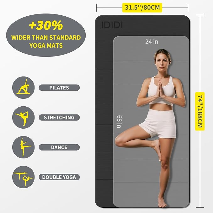 Foldable Yoga Mat Extra Large 74"×31.5" | Double-Sided Non-Slip,Extra Wide Foldable Design,8mm Extra Thick,Exercise Mat for Home, Studio and Travel Use