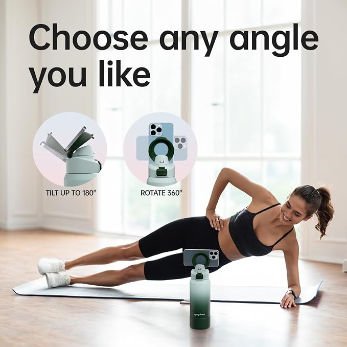 Insulated Magnetic Water Bottle - Reusable Stainless Steel Bottle with MagSafe Compatible Phone Holder - Keeps Cold for 24 Hours - Perfect for Gym, Sports, and Travel - Gradient Green 24oz
