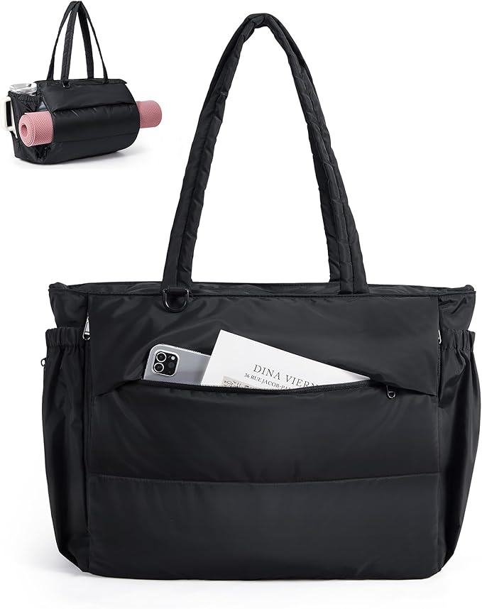 BAGSMART Yoga Pilates Tote Bag for Women with Knotted Handle, Gym Bag | 23L lightweight & waterproof shoulder sling bag, gym bag with yoga mat holder, for 15.6'' Laptop, ideal for work travel