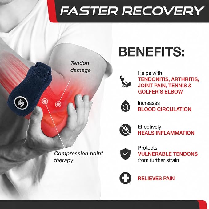 Sleeve Stars Tennis Elbow Brace for Men & Women, Elbow Brace for Tendonitis, Tennis Elbow Strap, Golfers Elbow Brace, Elbow Support Wrap for Tennis Elbow Relief, Fits 9"-23" (Pair/Navy Blue)