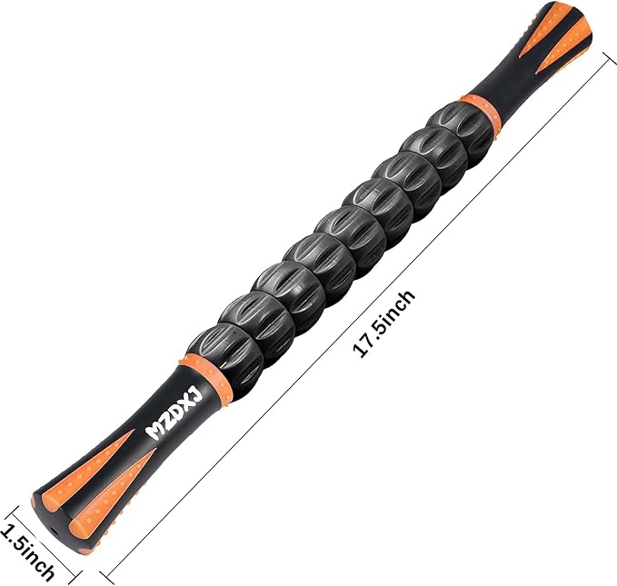 Muscle Roller Massage Roller Stick- Deep Tissue Fascia Blaster for Myofascial Pain Relief, Lymphatic Drainage & Body Sculpting, Handheld Physical Therapy & Recovery Tool (Orange Black)