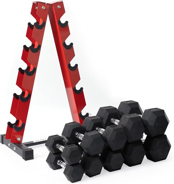 RitFit Rubber Coated Hex Dumbbell Weights Set for Home Gym | Cast Iron Core, Anti-Slip Knurled Chrome Handle, Hexagon Anti-Roll, Heavy-Duty Dumbbell Set for Strength Training