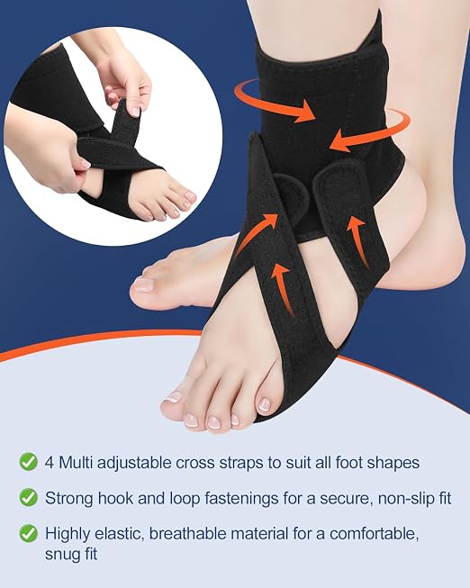 Foot Drop Brace Adjustable Foot Brace for Walking, Ankle Foot Orthosis Provide Foot Drop and Ankle Support, for Walking with Shoes, Socks, or Barefoot, for MS, TBI, Stroke, Use Day & Night, Includes a Massage Ball