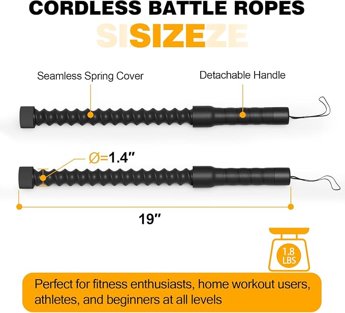 Ropeless Battle Ropes Resistance Trainer with Handles | Portable Design, HIIT Training, Cardio Workout, Full Body Strength, Home Fitness