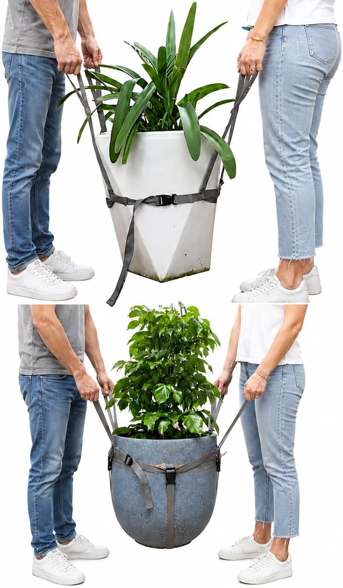 Potted Plant Mover and Lifting Straps for Garden, Landscaping Lifting Straps, Move Heavy Garden Objects:Garden Flower Pots, Planters, Trees, Rocks, Gray, Middle and Small