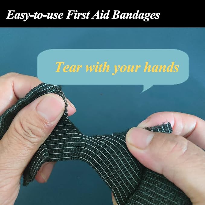 Self Adhesive Bandage Wrap,2" Black Cohesive Bandages Vet Wrap Sports Tape | CIYAGPOOU 8 Pack Elastic Breathable Athletic Wrap Bulk for First Aid Supplies, Wrist Sprains Protection