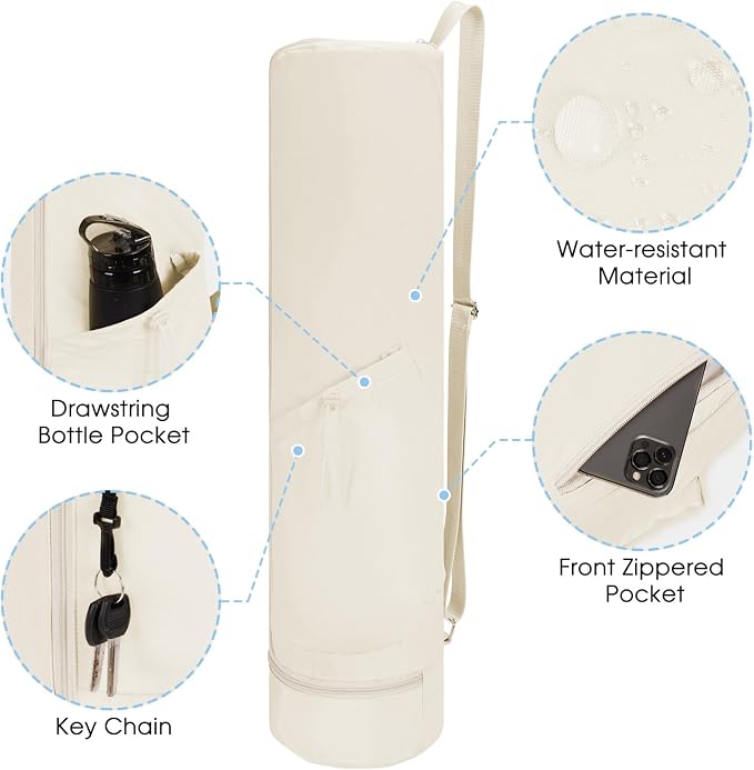 sportsnew Yoga Mat Bag, Full Zip Cargo Yoga Mat Carrier Bag with Drawstring Water Bottle Pocket and Bottom Wet Pocket, Exercise Yoga Mat Carrier Holder Multi-Functional Storage Bag Patent Pending