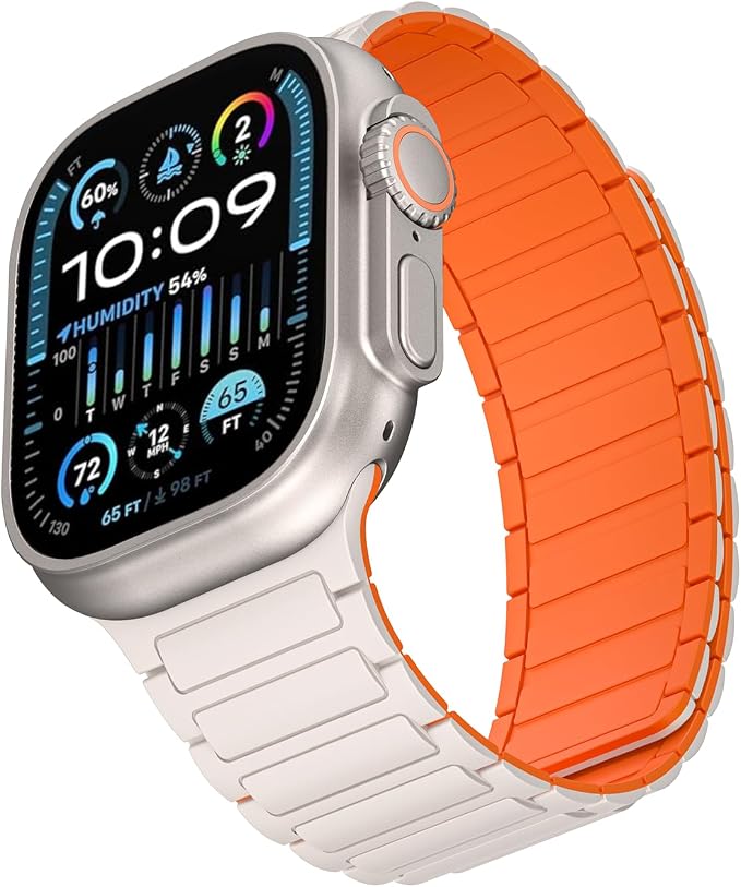 Magnetic Band Compatible with Apple Watch Ultra 3/2/1 Band for Men 49mm 46mm 45mm 44mm 42mm, Silicone Sport Waterproof Loop Strap Magnet Link for iWatch Series SE 11 10 9 8 7 6 5 4 3 2 1
