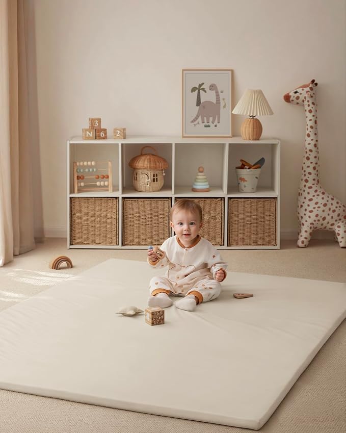 Blissful Diary Vegan Leather Baby Play Mat, 71''x59'', Beige | thick cushion, safe and soft fabric, waterproof and wip clean, indoor use, non-slip bottom, stylish mordern decor