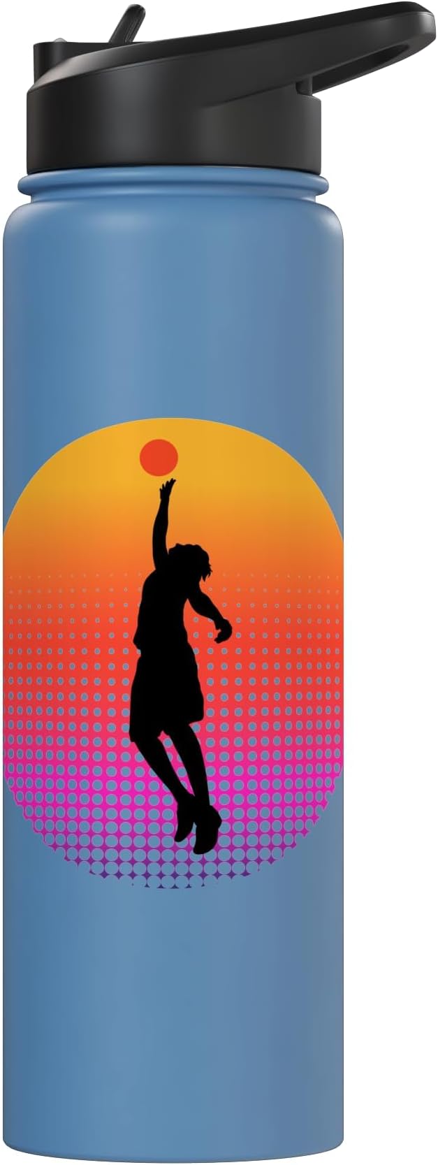 Basketball Game Hoop Slam Dunk Ball Retro Sunset Player Gift Stainless Steel Insulated Water Bottle