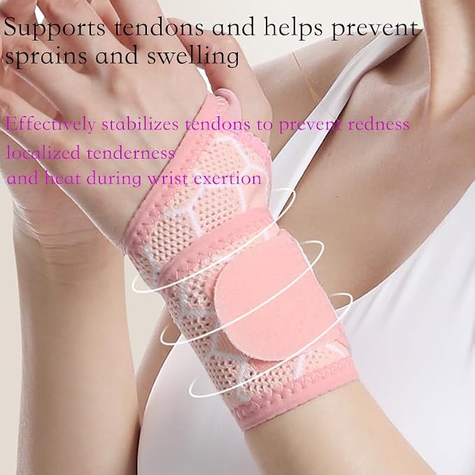 Pink Wrist Brace 2 Pack, Adjustable Support for Women Workout | 2 Pack pink compression wrist wraps, high elastic breathable fabric, adjustable fit for yoga pilates gym daily work