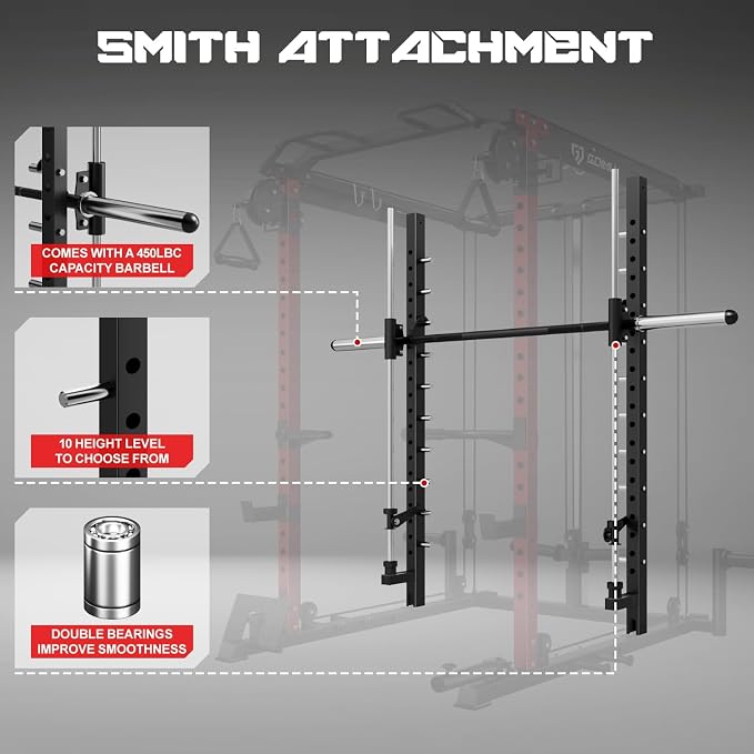 S1-V4 Smith Machine, 2000LBS Power Cage with Cable Crossover System, All-in-One Squat Rack with Smith Bar, Strength Training Equipment for Home Gym