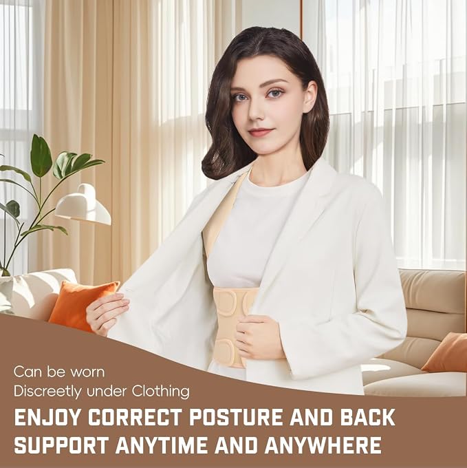 Back Brace Posture Corrector for Women & Men, Adjustable Shoulder Straightener with Full Back Support, Relief for Lower & Upper Back Pain, Hunchback & Scoliosis (Beige, Small)