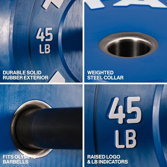 Titan Fitness Economy Olympic Bumper Plates, Color-Coded by IWF Standards, Low Bounce Rubber with Steel Insert, Weightlifting and Strength Training, Barbell Weight Set