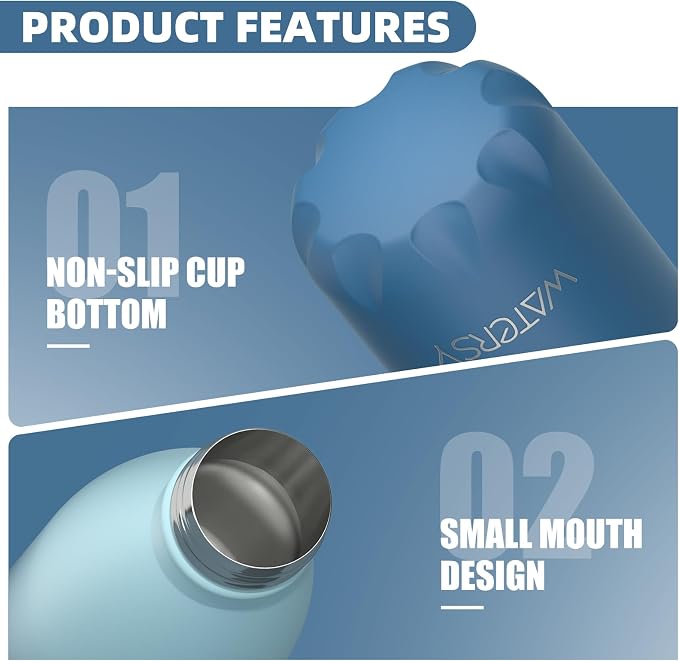 WATERSY Stainless Steel water bottles,17oz/500ml Insulated Water Bottle | Ocean Blue metal water bottle Keeps Drink Cold and Hot,BPA Free kids water bottles for School,Gym,Travel,Sports