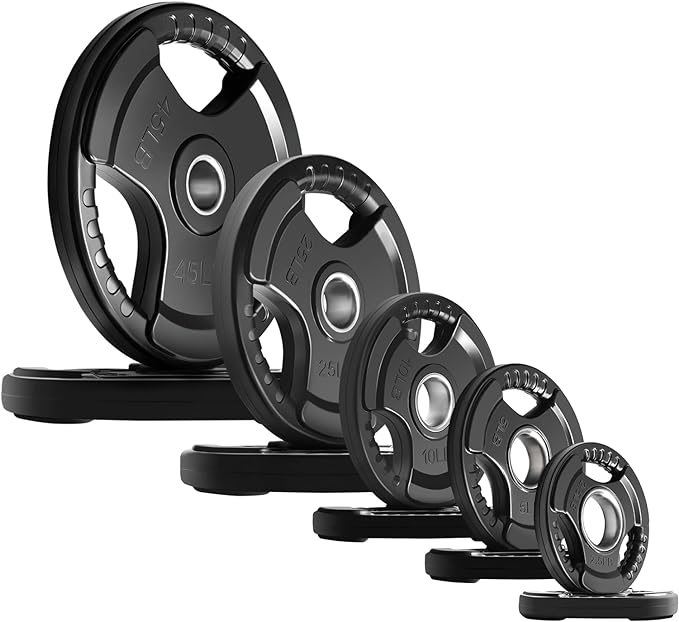 RitFit Olympic Rubber Grip Weight Plates, 2-Inch Barbell Set | Solid Iron Core, Rubber Coated, 2-Inch Olympic Bar Compatible, 3-Hole Grip, 2.5LB to 45LB Weight Options