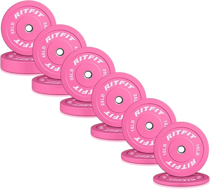 RITFIT Pink Olympic Bumper Plates with Steel Insert for Home Gym | High-Density Rubber with Low Bounce, 2-Inch Olympic Bore with Steel Insert, Pink Color for Strength Training