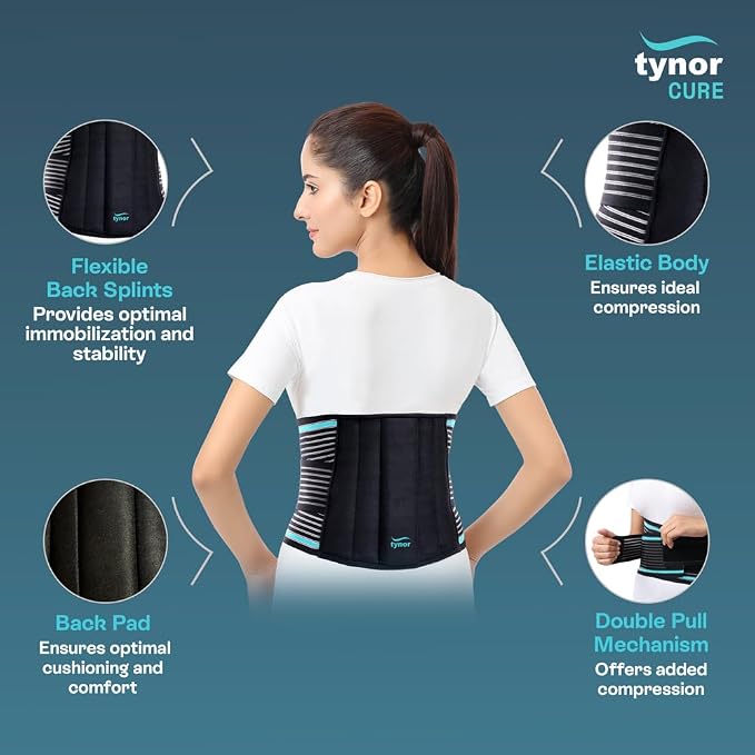 TYNOR Back Brace for Lower Back Pain - Back Support Belt for Women & Men - Breathable Design With Lumbar Support Pad - Lumbo Sacral Belt for Lower Back Pain - Black, Large, 1 Unit