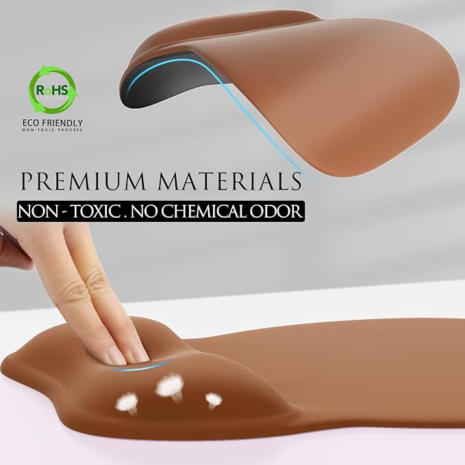 MROCO Ergonomic Mouse Pad with Gel Wrist Rest, 9.4 x 8.1 in, Coffee Brown | Ergonomic Shape Design, Multiple Pattern Options, Gel Wrist Comfort, Smooth Lycra Surface, Non-Slip PU Base