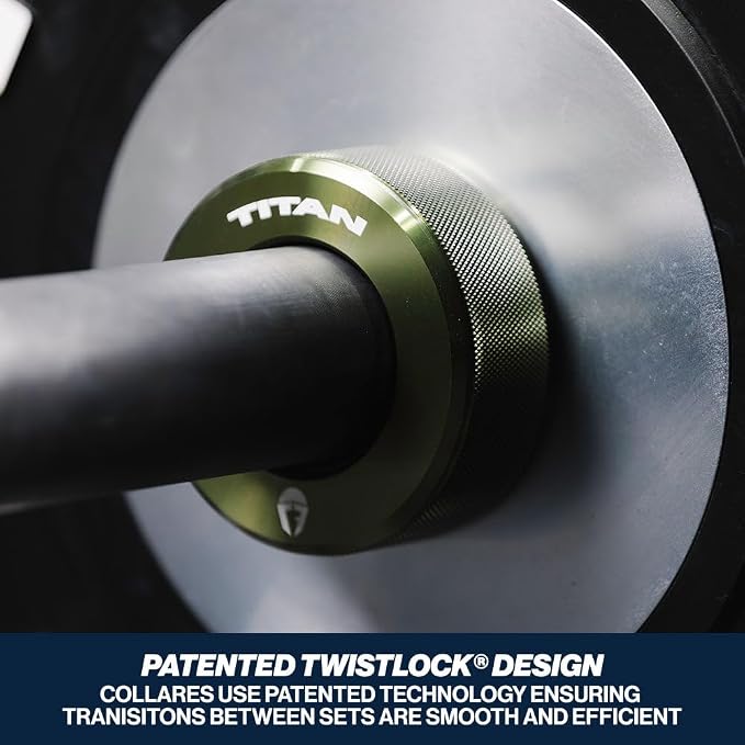 Titan Fitness TwistLock Pro Aluminum Barbell OD Green Collar Set, 59.5mm-51.5mm Sleeve Diameter, Quick Release Olympic Barbell Clamps, Pair of Magnetic Aluminum Weight Clips with Easy-Grip Knurling