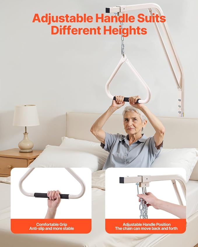 VEVOR Trapeze Bar for Bed Mobility, Medical Bed Trapeze with Clamps & Metal Chain, 250LBS Weight Capacity Beds Pull Up Assist for Elderly & Disabled, Ideal for Home Care, Hospitals, Nursing Homes