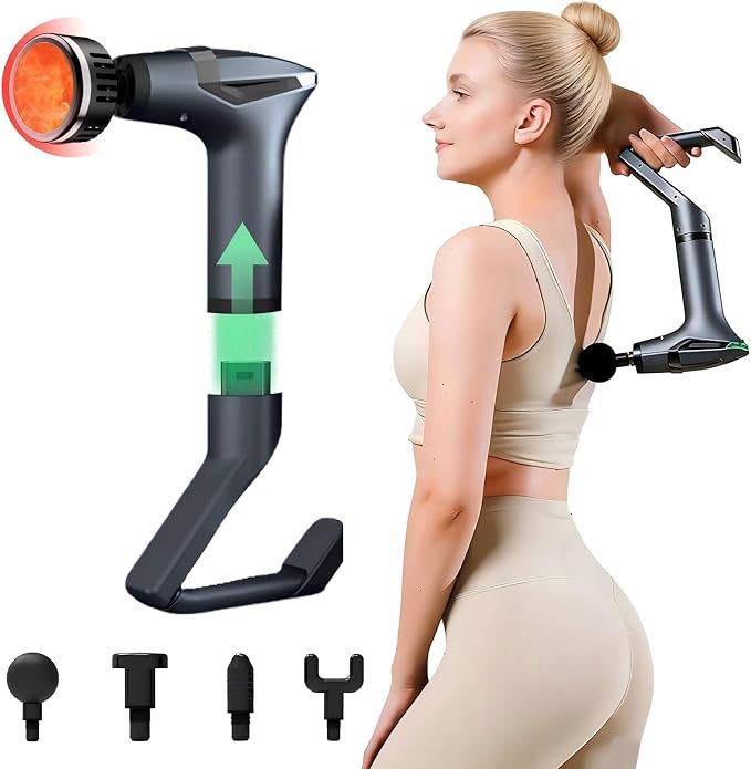 Massage Gun with Heat & Extension Handle, 12 Speeds, Detachable Design | Massage Gun with Warming Function, Adjustable 12 Speeds, Detachable Extension Handle, Portable Design for Home, Gym & Travel