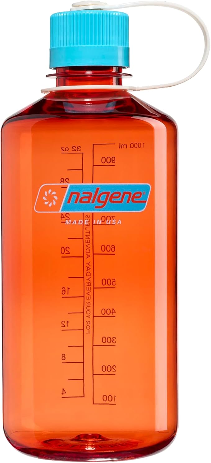 Nalgene 32 oz Narrow Mouth Water Bottle, Thrill & Motion, Flame w/Blue Atoll
