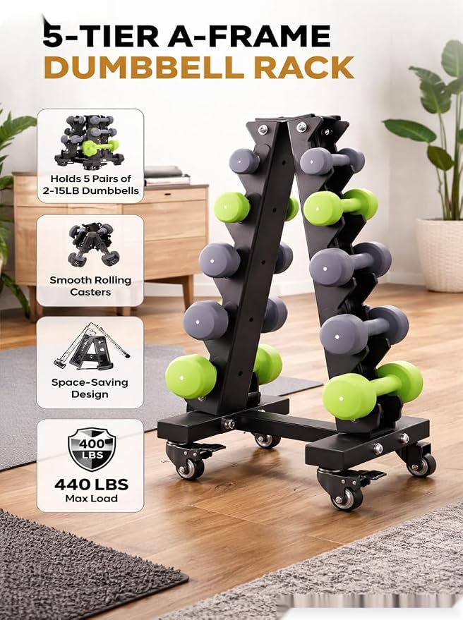 YOLEO Dumbbell Rack Stand Only, 1100LBS Heavy Duty Weight Rack for Home Gym, Adjustable 3-Tier Weight Storage Rack for Dumbbells, Barbells, Kettlebells & Weight Plates, Compact Workout Equipment Organizer
