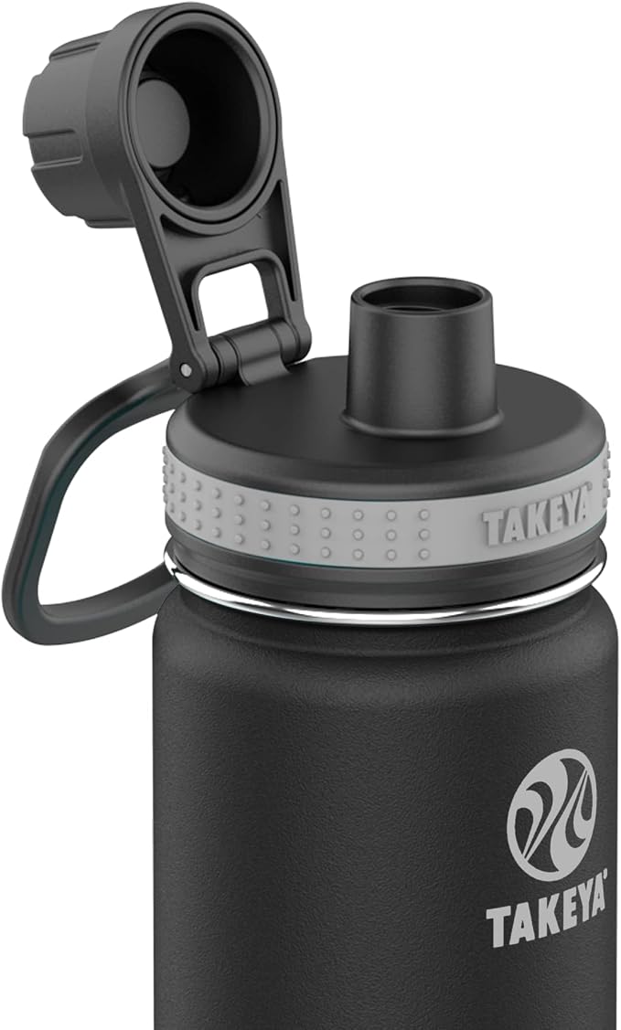 Takeya Originals 24 oz Vacuum Insulated Stainless Steel Water Bottle - Leakproof & BPA-Free Spout Lid - Keeps Drinks Cold 24 Hrs/Hot 12 Hrs - Double-Wall Design - Ideal for Active Lifestyles, Black