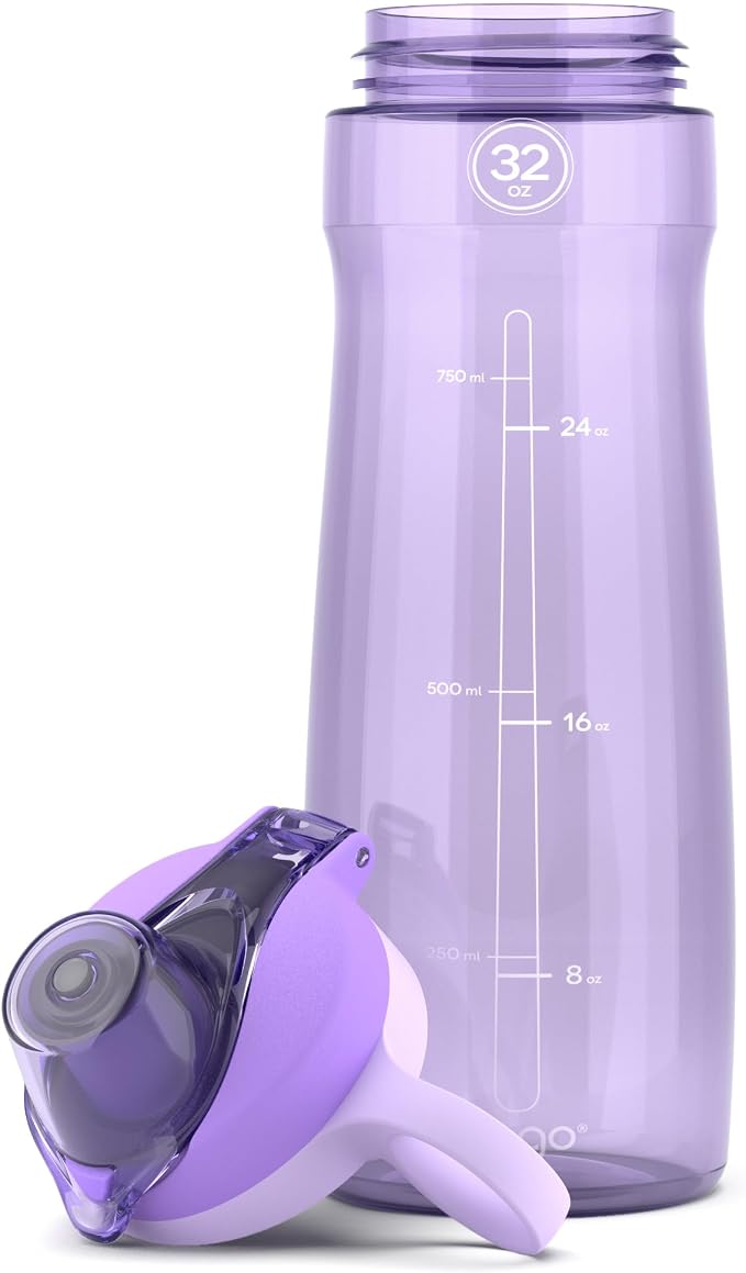 Pogo 32oz Plastic Water Bottle with Chug Lid and Carry Loop, Lilac | Leakproof water bottle with chug lid and carry handle. BPA-free, great for travel, school, outdoors, and gym.
