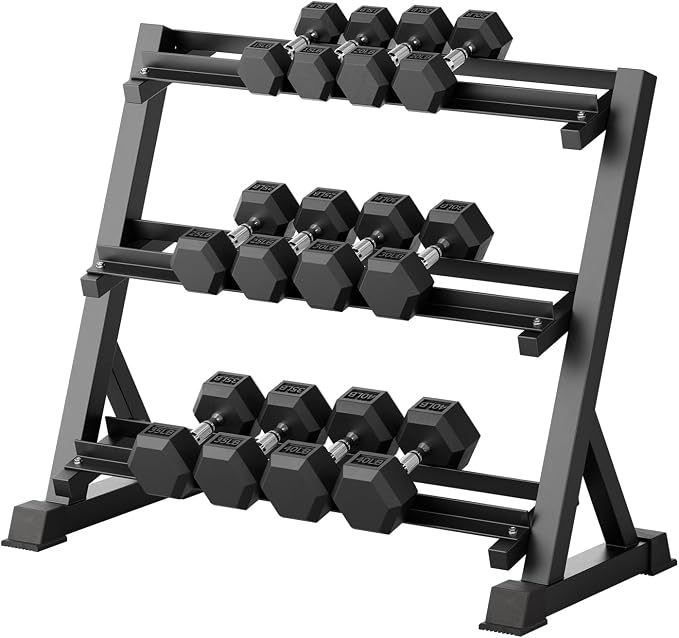RitFit Rubber Coated Hex Dumbbell Weights Set for Home Gym | Cast Iron Core, Anti-Slip Knurled Chrome Handle, Hexagon Anti-Roll, Heavy-Duty Dumbbell Set for Strength Training