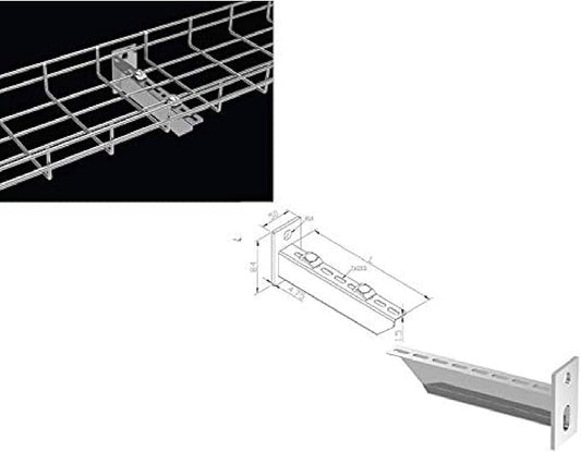 Kable Kontrol Reinforced Bracket – 12” Width - Wire Mesh Tray Cable Management Rack Cords Organizer Cable Basket, Zinc Plated Steel NEC Approved for Network, Fiber Optic, Cabling Accessory