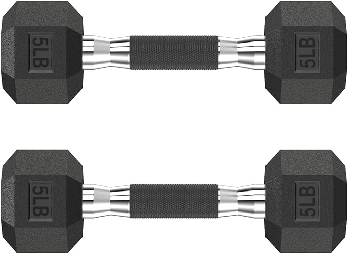 HANDBODE Rubber Encased Hex Dumbbell Pair, 2.5-65 lb | Non-Slip Handle Design for Secure & Comfortable Grip, Hand Weights for Strength Training, Fitness & Home Gym