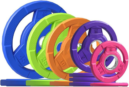 Color Coded 2-Inch Rubber Coated Olympic Grip Plate for Barbell,Solid Cast Iron Weight Plates for Strength Training, Weightlifting, Home Gym, 2.5/5/10/15/25/35/45 LB, Single and Pair