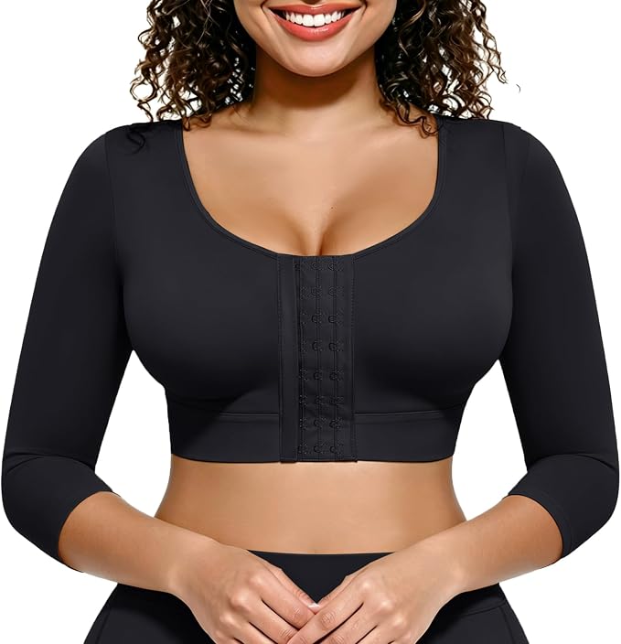 FeelinGirl Arm Compression Sleeve Women Post Surgery Front Closure Bra | Arm Lipo Compression Garment, Seamless Arm Shaper for Flabby Arms, Lymphedema Compression, Breast/Back Support